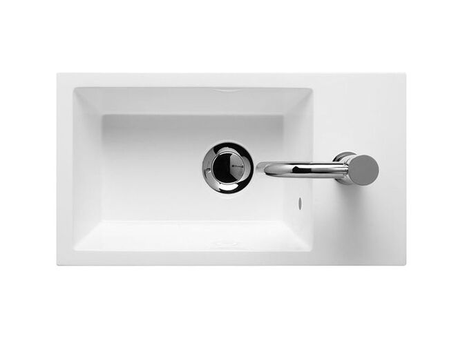 Riho Lucca oboustranné umývátko 40x22 cm, 1 otvor, s přepadem, bílá