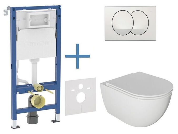 Geberit + kielle Set předstěnové instalace Duofix Delta + rimless klozet a sedátko se SoftClose kielle Oudee + tlačítko Delta Zero, bílá