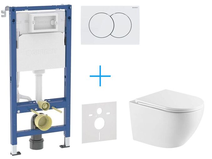 Geberit + kielle Set předstěnové instalace Duofix Delta + vortex rimless+ klozet a sedátko se SoftClose kielle Oudee + tlačítko Delta01, bílá