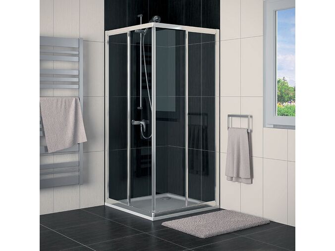 SanSwiss Ronal ECO-line sprchový kout, rohový vstup, dvoudílné posuvné dveře, 80cm, matný elox, Durlux