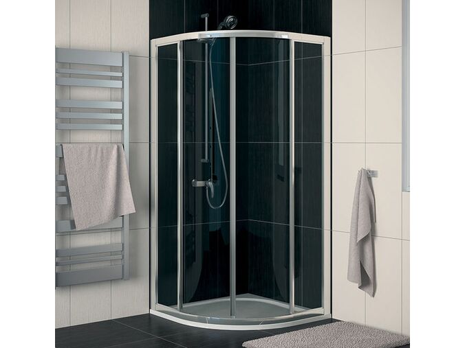 SanSwiss Ronal ECO-line sprchový kout čtvrtkruhový s dvoudílnými posuvnými dveřmi 90cm, R55, aluchrom, čiré sklo