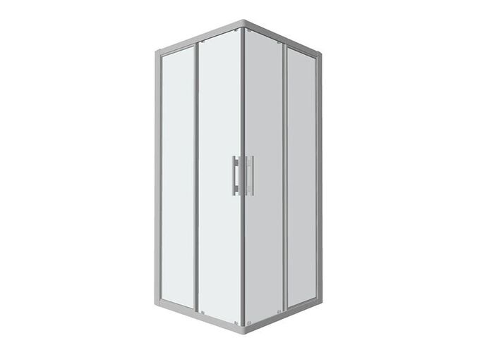 RONAL Top-line rohový sprchový kout 90 cm, dvoudílné posuvné dveře, aluchrom, čiré sklo