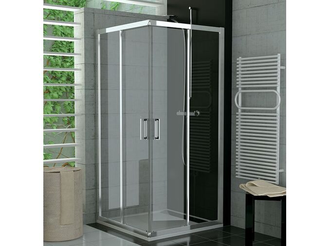SanSwiss Ronal TOP-line rohový sprchový kout s dvoudílnými posuvnými dveřmi 90cm, matný elox, čiré sklo