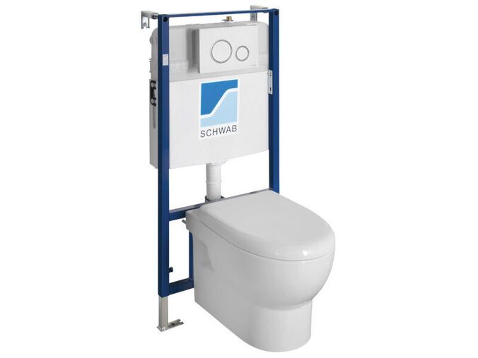 Sapho Sapho ABSOLUTE závěsné WC Rimless s podomítkovou nádržkou a tlačítkem Schwab, bílá