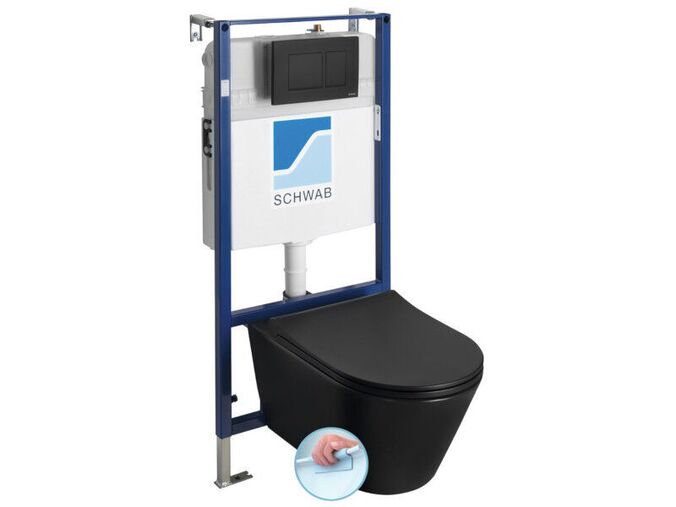 Sapho Sapho AVVA závěsné WC Rimless s podomítkovou nádržkou a tlačítkem Schwab, černá mat