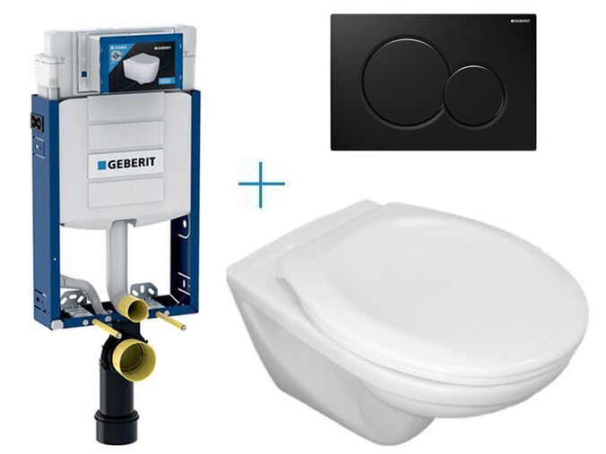 Geberit + Jika Set předstěnové instalace Kombifix + klozet Jika Euroline a sedátko Zeta + tlačítko Sigma01, černá
