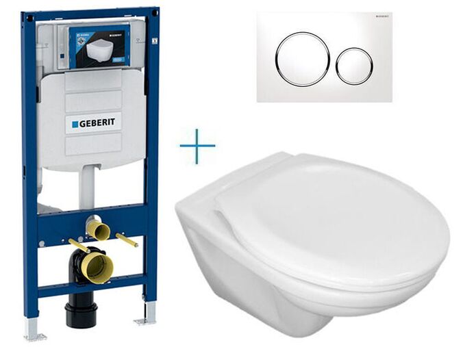 Geberit + Jika Sada pro závěsné WC 111.300.00.5CW + klozet Jika Euroline a sedátko Jika Zeta + tlačítko Sigma20, bílá/chrom lesk