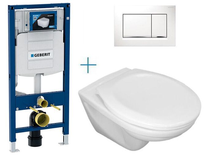 Geberit + Jika Sada pro závěsné WC111.300.00.5 CW +  klozet Jika Euroline a sedátko Jika Zeta + tlačítko Sigma30, bílá/chrom lesk