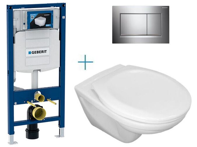 Geberit Duofix - sada pro závěsné WC 111.300.00.5 CW + klozet Jika Euroline a sedátko Jika Zeta + tlačítko Sigma30, chrom lesk/mat/lesk