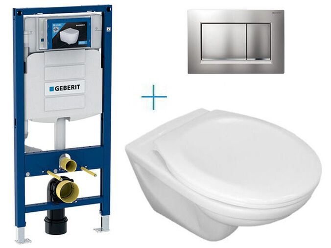 Geberit + Jika Sada pro závěsné WC 111.300.00.5 CW + klozet Jika Euroline a sedátko Jika Zeta + tlačítko Sigma30, lakovaný chrom mat easy-to-clean/chrom lesk
