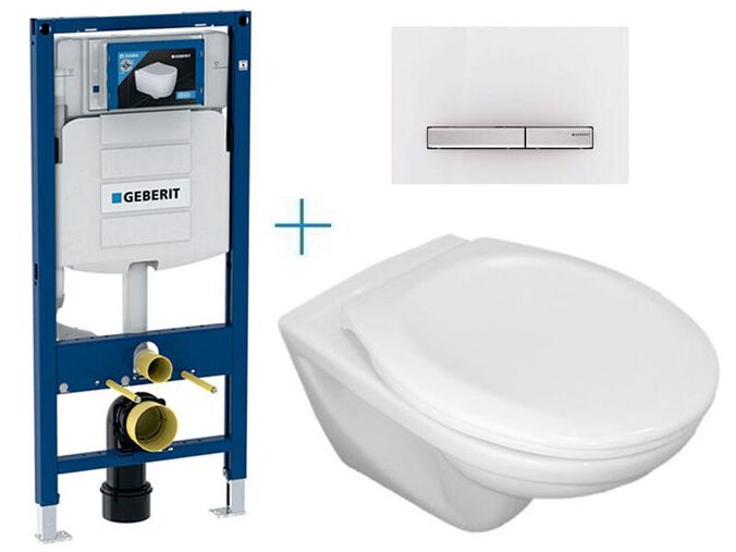Geberit + Jika Sada pro závěsné WC 111.300.00.5 CW + klozet Jika Euroline a sedátko Jika Zeta + tlačítko Sigma50, alpská bílá/hliník kartáčovaný