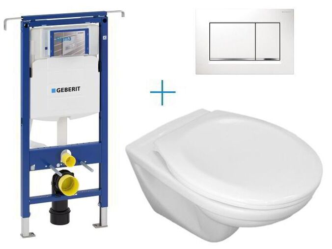 Geberit + Jika Sada pro závěsné WC111.355.00.5 CW+ klozet Jika Euroline a sedátko Jika Zeta + tlačítko Sigma30, bílá/chrom lesk