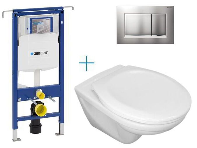 Geberit + Jika Sada pro závěsné WC 111.355.00.5CW + klozet Jika Euroline a sedátko Jika Zeta + tlačítko Sigma30, lakovaný chrom mat easy-to-clean/chrom lesk