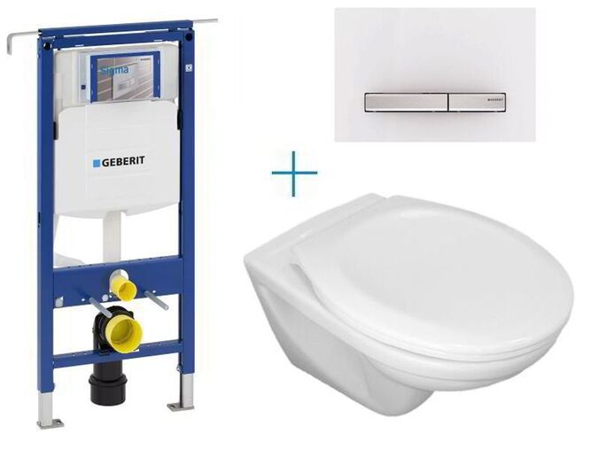 Geberit Duofix Special - sada pro závěsné WC 111.355.00.5 CW + klozet Jika Euroline a sedátko Jika Zeta + tlačítko Sigma50, alpská bílá/hliník kartáčovaný
