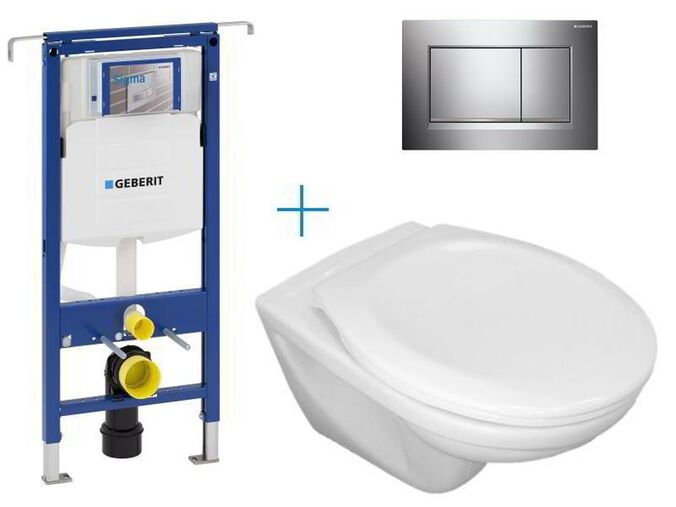 Geberit Duofix Special - sada pro závěsné WC 111.355.00.5 CW + klozet Jika Euroline a sedátko Jika Zeta + tlačítko Sigma30, chrom lesk/mat/lesk