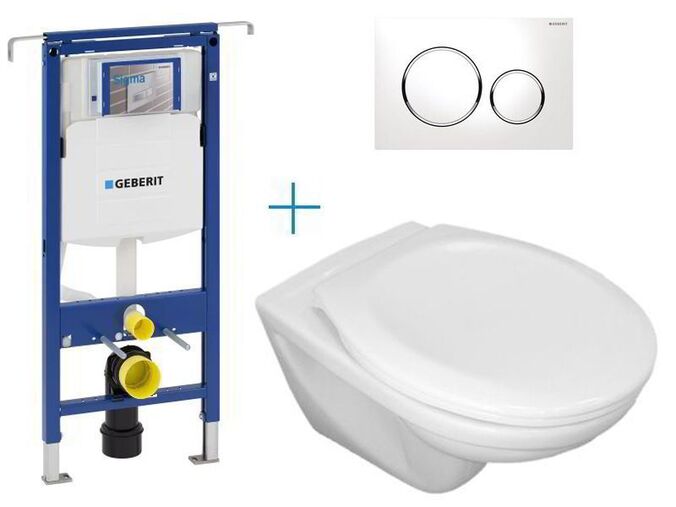 Geberit Duofix Special - sada pro závěsné WC 111.355.00.5 CW + klozet Jika Euroline a sedátko Jika Zeta + tlačítko Sigma20, bílá/chrom lesk