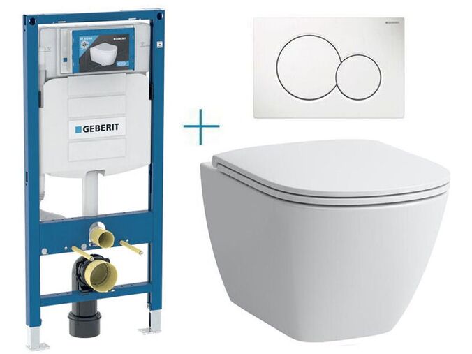 Geberit + Laufen Set předstěnové instalace Duofix + rimless klozet a sedátko se SoftClose Laufen Laufen Lua + tlačítko Sigma01 Round, bílá