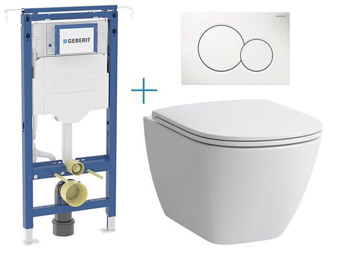 Geberit + Laufen Set předstěnové instalace Duofix Special + rimless klozet a sedátko se SoftClose Laufen Lua + tlačítko Sigma01 Round, bílá