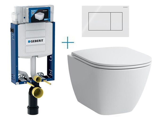 Geberit + Laufen Set předstěnové instalace Kombifix Eco + rimless klozet a SoftClose sedátko Laufen Lua + tlačítko Sigma01 Square, bílá