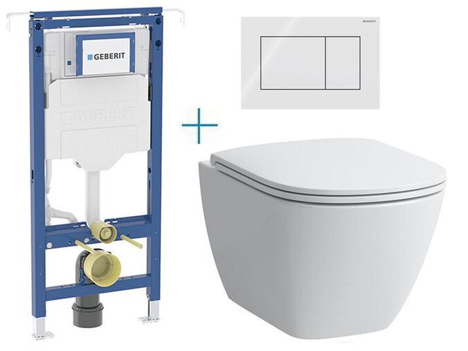 Geberit + Laufen Set předstěnové instalace Duofix Special + rimless klozet a sedátko se SoftClose Laufen Lua + tlačítko Sigma01 Square, bílá