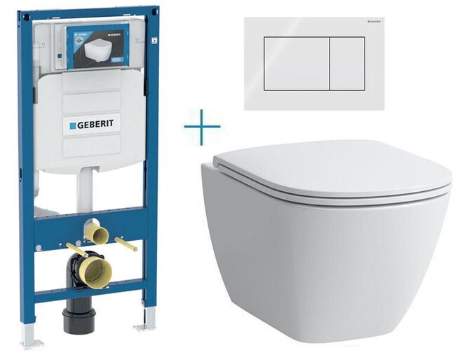 Geberit + Laufen Set předstěnové instalace Geberit Duofix + rimless klozet a SoftClose sedátko Laufen Lua + tlačítko Sigma01 Square, bílá