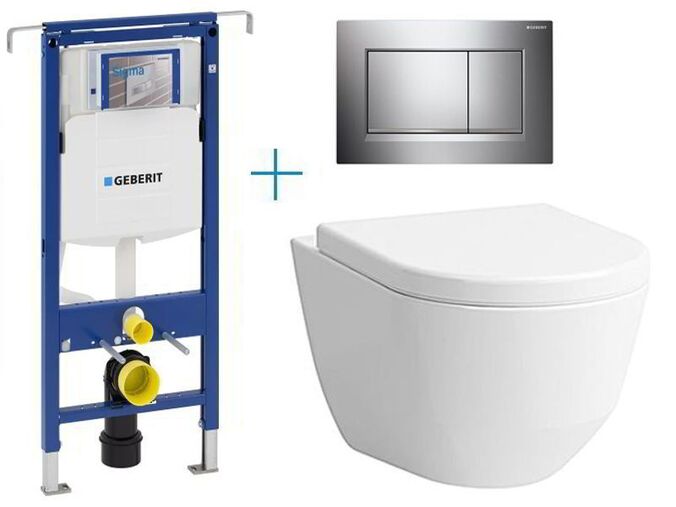 Geberit Duofix Special - sada pro závěsné WC 111.355.00.5 BY + rimless klozet a sedátko Laufen Pro + tlačítko Sigma30, chrom lesk/mat/lesk