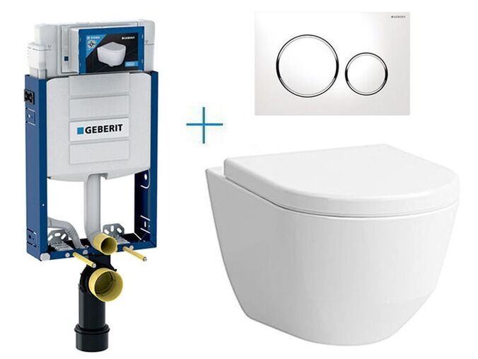 Geberit Kombifix Eco - sada pro závěsné WC 110.302.00.5 BY + rimless klozet a sedátko Laufen Pro + tlačítko Sigma20, bílá/chrom lesk/bílá