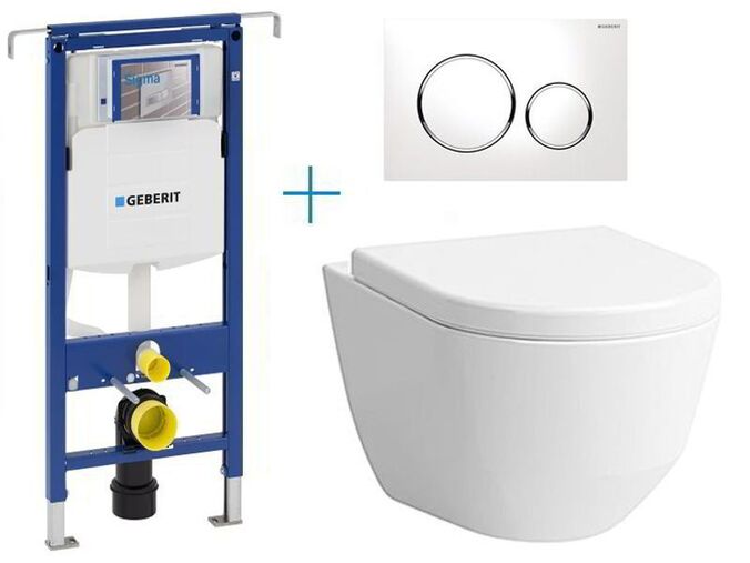 Geberit Duofix Special - sada pro závěsné WC 111.355.00.5 BY + rimless klozet a sedátko Laufen Pro + tlačítko Sigma20, bílá/chrom lesk/bílá