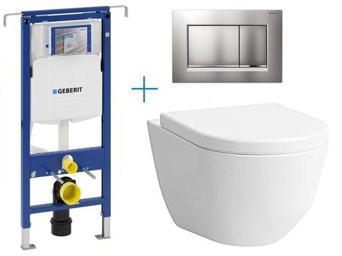 Geberit Duofix Special - sada pro závěsné WC 111.355.00.5 BY + rimless klozet a sedátko Laufen Pro + tlačítko Sigma30, lakovaný chrom mat easy-to-clean/chrom lesk
