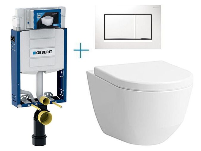 Geberit Kombifix Eco - sada pro závěsné WC 110.302.00.5 BY + rimless klozet a sedátko Laufen Pro + tlačítko Sigma30, bílá/chrom lesk/bílá