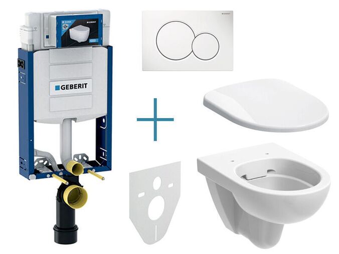 Geberit Kombifix - sada pro závěsné WC 110.302.00.5 IA + rimfree klozet a sedátko Selnova + tlačítko Sigma01, alpská bílá