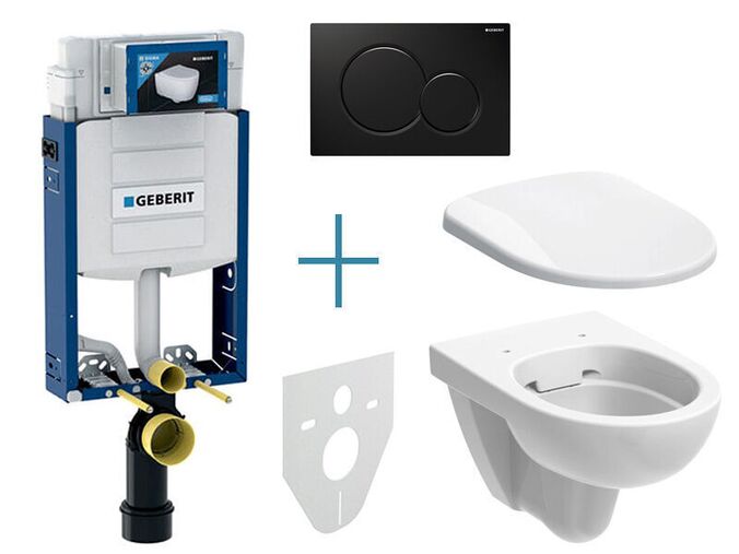 Geberit Kombifix - sada pro závěsné WC 110.302.00.5 IA + rimfree klozet a sedátko Selnova + tlačítko Sigma01, černá