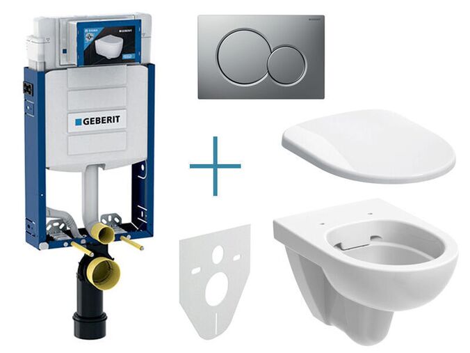 Geberit Kombifix - sada pro závěsné WC 110.302.00.5 IA + rimfree klozet a sedátko Selnova + tlačítko Sigma01, lakovaný chrom mat easy-to-clean