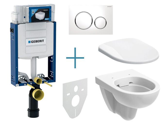 Geberit Kombifix - sada pro závěsné WC 110.302.00.5 IA + rimfree klozet a sedátko Geberit Selnova + tlačítko Sigma20, bílá/chrom lesk