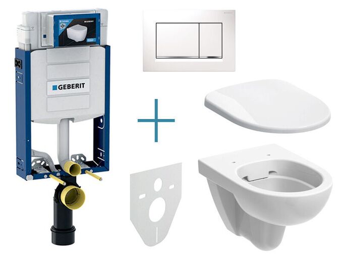 Geberit Kombifix - sada pro závěsné WC 110.302.00.5 IA + rimfree klozet a sedátko Geberit Selnova + tlačítko Sigma30, bílá/chrom lesk