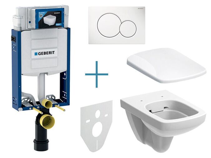Geberit Kombifix - sada pro závěsné WC 110.302.00.5 JX + rimfree klozet a sedátko Selnova Square + tlačítko Sigma01, alpská bílá