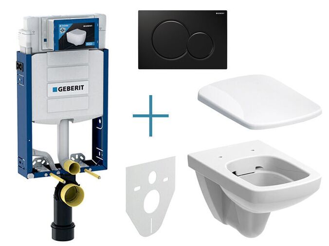 Geberit Kombifix - sada pro závěsné WC 110.302.00.5 JX + rimfree klozet a sedátko Selnova Square + tlačítko Sigma01, černá