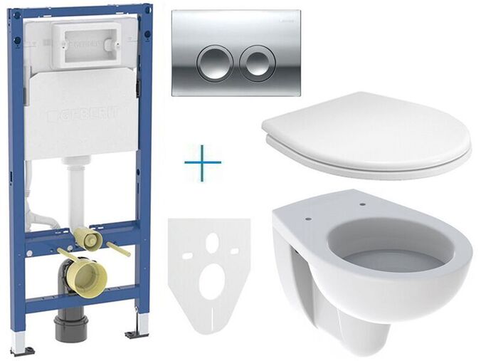 Geberit + Kolo Set předstěnové instalace DuofixBasic + klozet a sedátko Kolo Rekord + tlačítko Delta25, chrom lesk