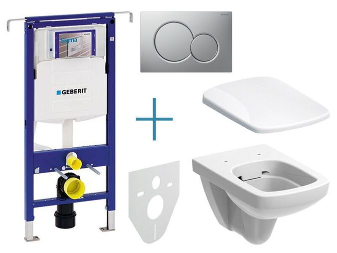 Geberit Geberit Duofix - sada pro závěsné WC 111.355.00.5 JX + rimfree klozet a sedátko Selnova Square + tlačítko Sigma01, lakovaný chrom mat easy-to-clean