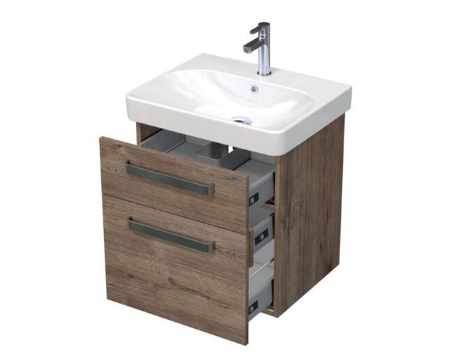 Geberit Smyle Square Skříňka Intedoor Sonata  s umyvadlem Geberit Smyle 60x48 cm a přídavnou zásuvkou, včetně výpusti, dub Wellington - výprodej vzorku