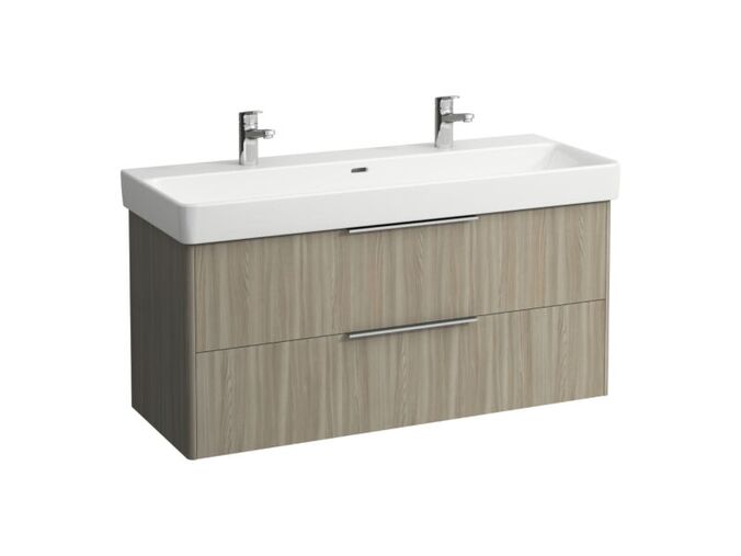 Laufen set skříňky pod umyvadlo 115,9 x 53,1 x 43,8 cm, 2 zásuvky, světlý jilm a umyvadla, 120 x 46,5 cm, otvor pro baterii, bílá - výprodej vzorku