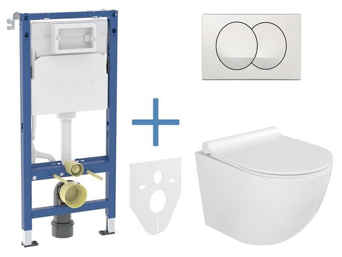 Geberit + kielle Set předstěnové instalace Duofix Delta + rimless klozet a sedátko se SoftClose kielle Gaia + tlačítko Delta Zero, bílá