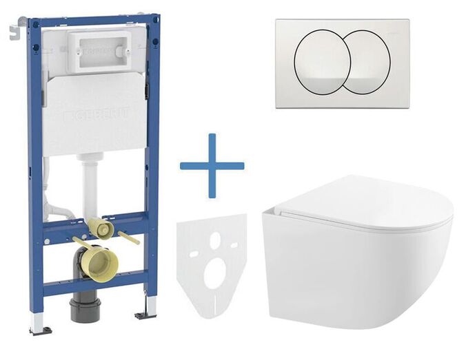 Geberit + kielle Set předstěnové instalace Duofix Delta + rimless klozet a sedátko se SoftClose kielle Gaia + tlačítko Delta Zero, bílá
