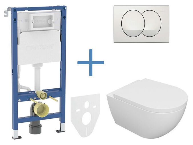 Geberit + kielle Set předstěnové instalace Duofix Delta + rimless klozet a sedátko se SoftClose kielle Oudee + tlačítko Delta Zero, bílá