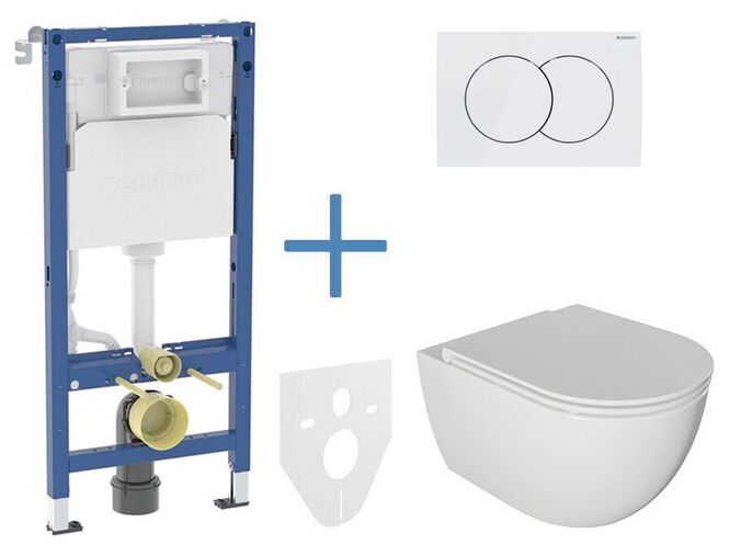Geberit + kielle Set předstěnové instalace Duofix Delta + rimless klozet a sedátko se SoftClose kielle Oudee + tlačítko Delta 01, bílá