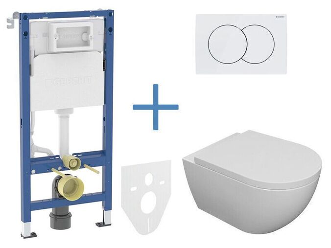 Geberit + kielle Set předstěnové instalace Duofix Delta + rimless klozet a sedátko se SoftClose kielle Oudee + tlačítko Delta 01, bílá