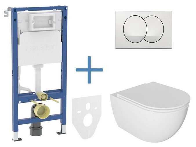 Geberit + kielle Set předstěnové instalace Duofix Delta + rimless klozet a sedátko se SoftClose kielle Oudee + tlačítko Delta Zero, bílá