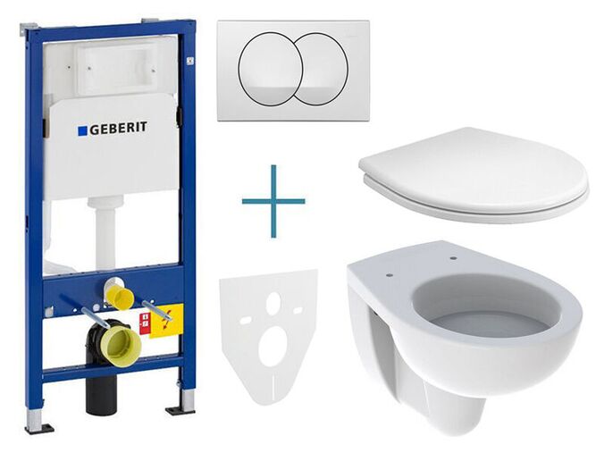 Geberit Duofix Delta - sada pro závěsné WC + klozet a sedátko Kolo Rekord + tlačítko Delta Zero, bílá