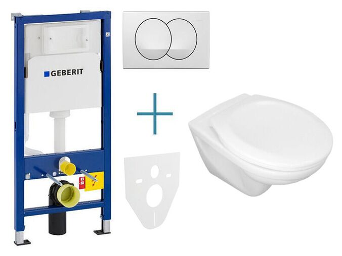 Geberit + Jika Set předstěnové instalace Duofix Delta + klozet Jika Euroline a sedátko Zeta + tlačítko Delta Zero, bílá