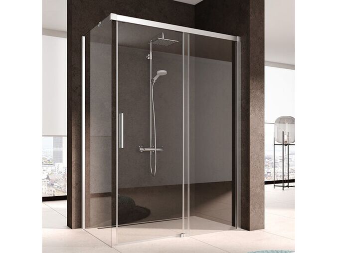 Kermi Nica posuvné dveře 2-dílné 120 cm, pravé + boční stěna 90 cm levá, KermiClean, sklo čiré, stříbrná vysoký lesk - výprodej vzorku